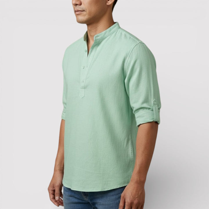 Michael Sydney men's band collar shirt, front view