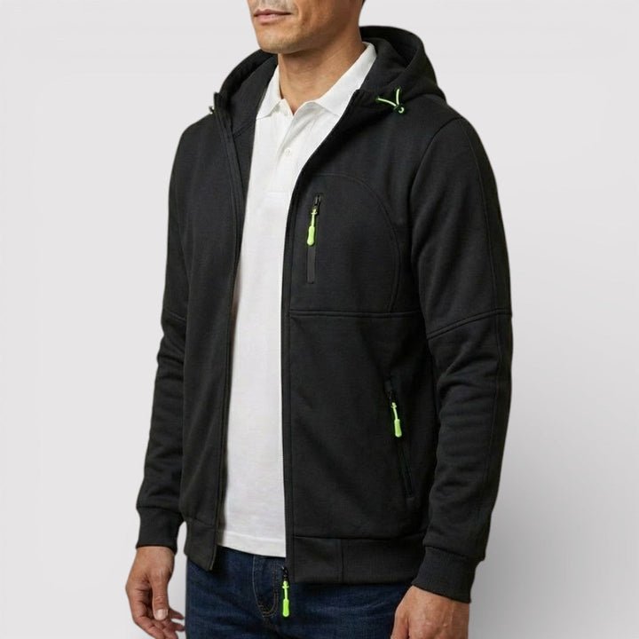 Michael Sydney men's zip hoodie with hood, front view