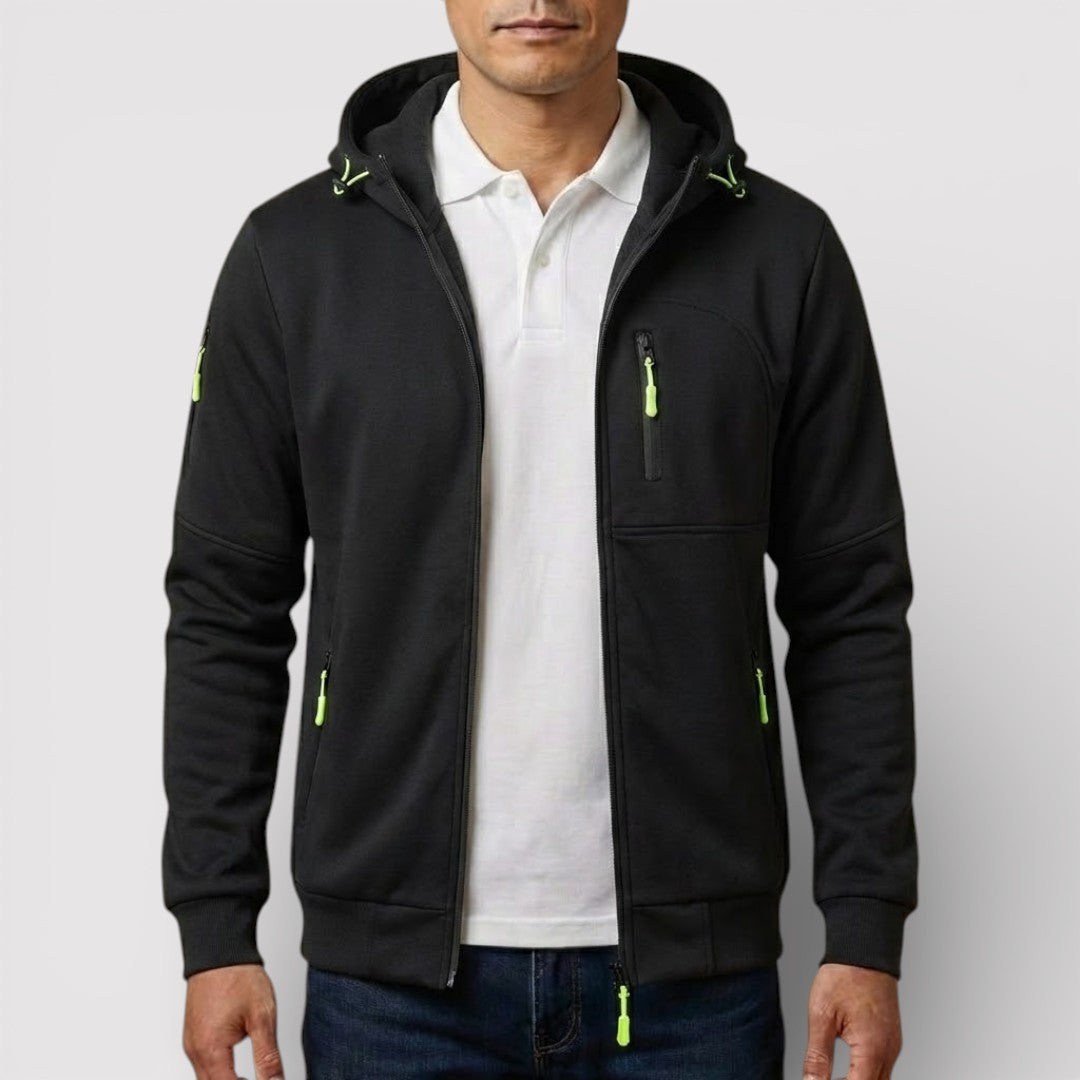 Michael Sydney men's zip hoodie with hood, front view