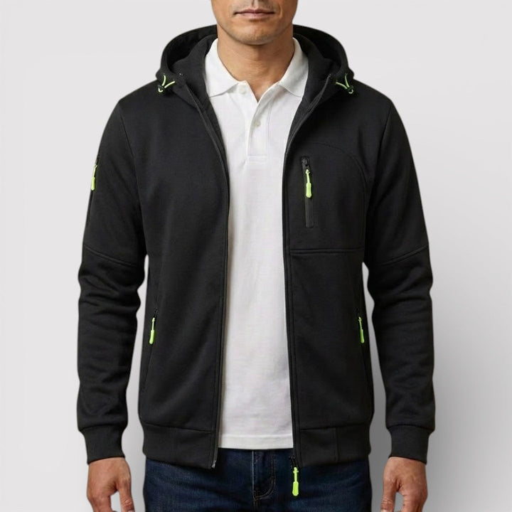 Michael Sydney men's zip hoodie with hood, front view