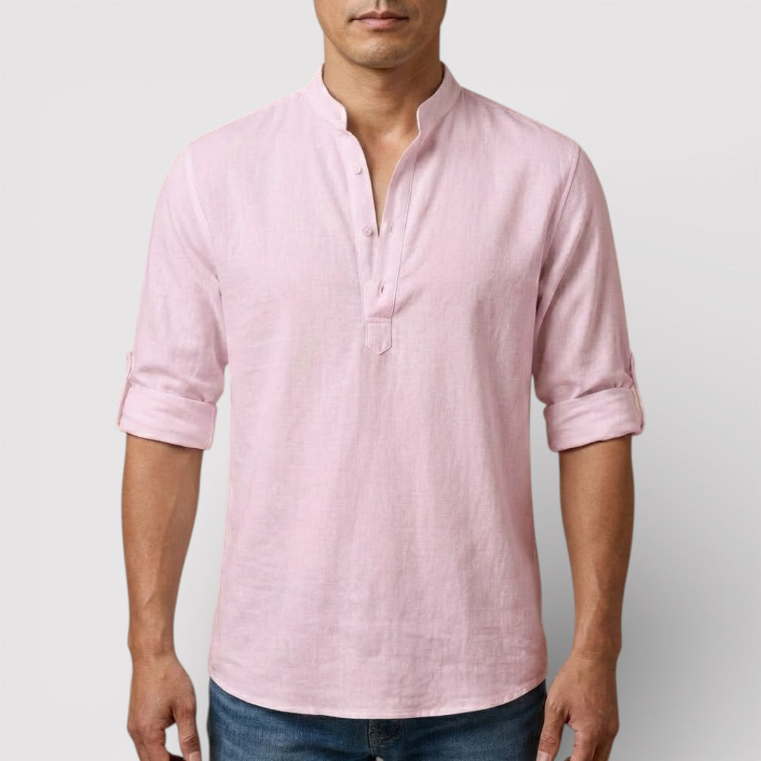 Michael Sydney men's band collar shirt, front view
