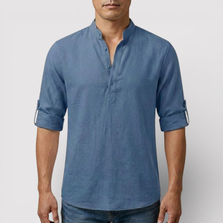 Michael Sydney men's band collar shirt, front view