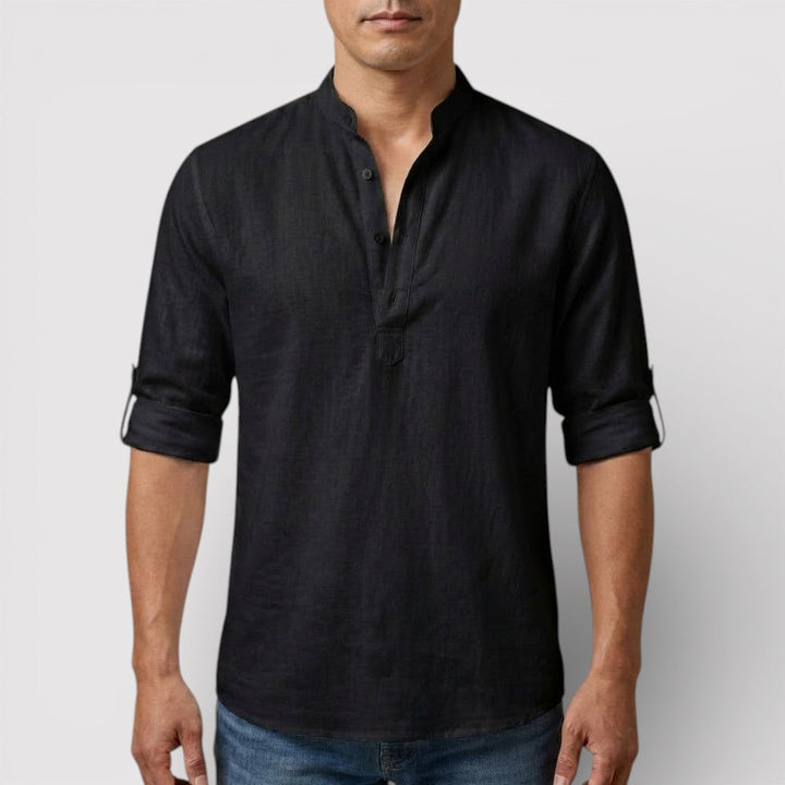 Michael Sydney men's band collar shirt, front view