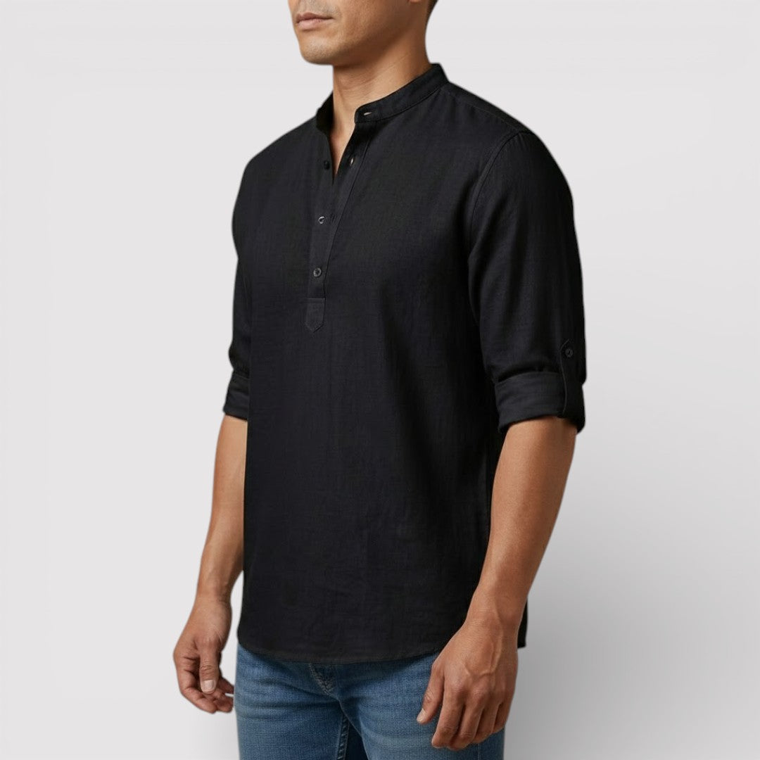 Michael Sydney men's band collar shirt, front view