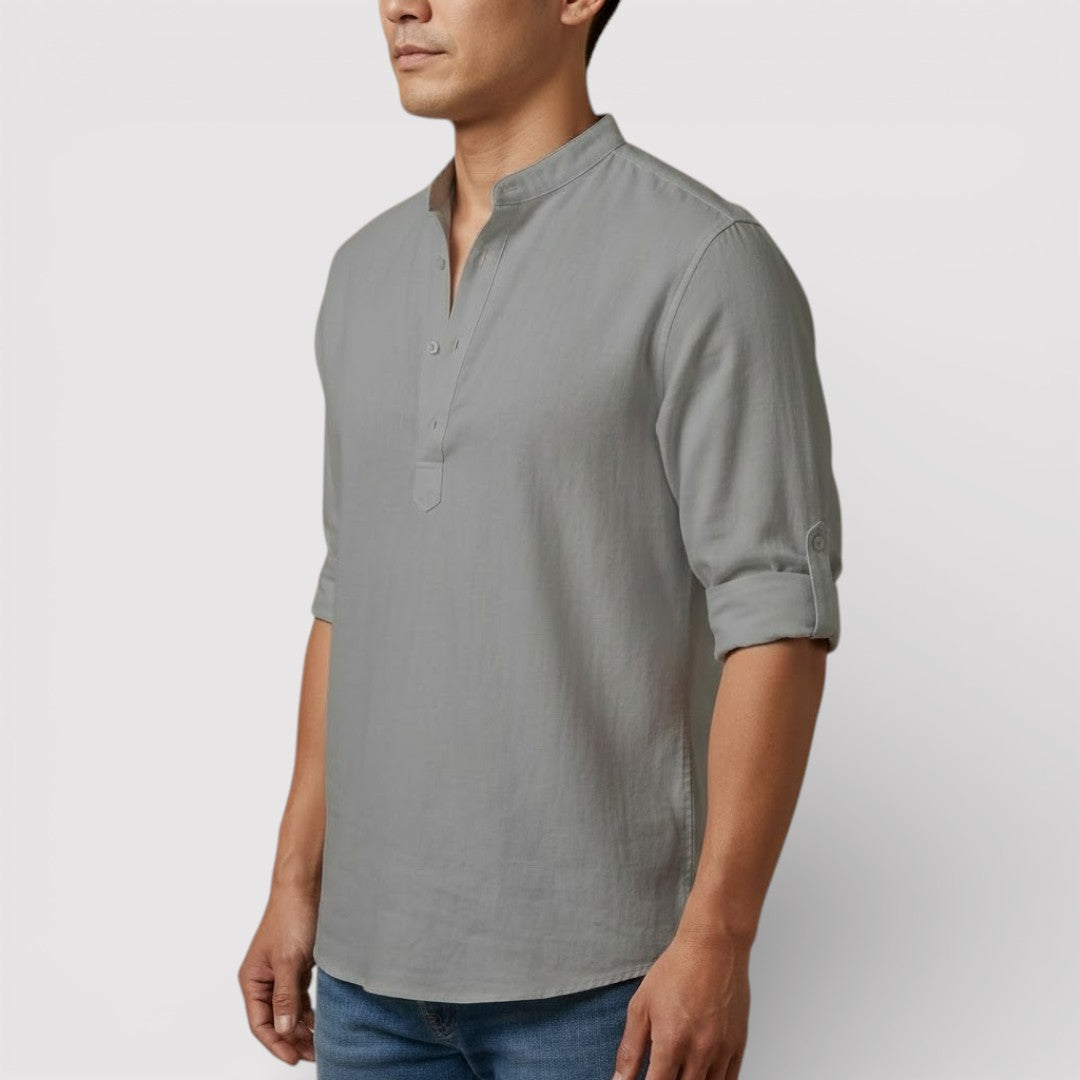 Michael Sydney men's band collar shirt, front view
