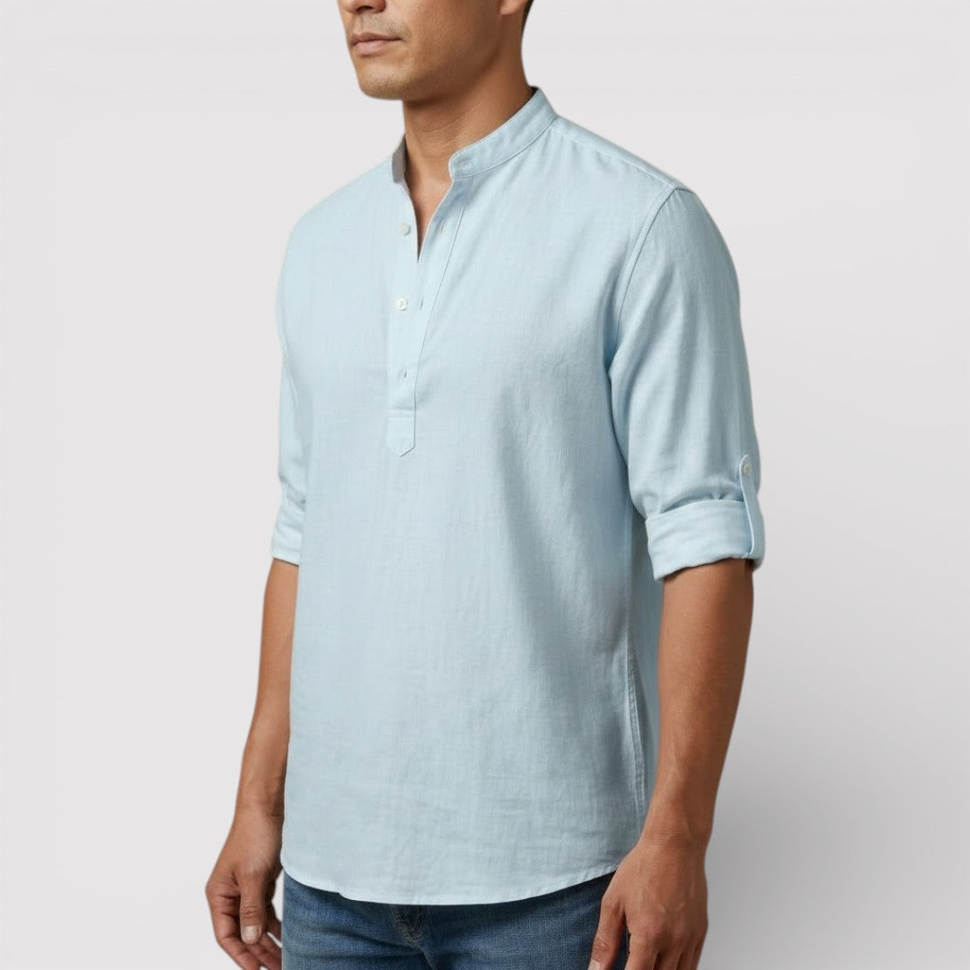 Michael Sydney men's band collar shirt, front view