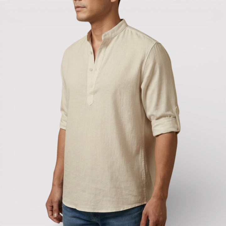 Michael Sydney men's band collar shirt, front view