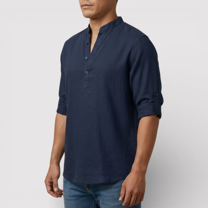 Michael Sydney men's band collar shirt, front view