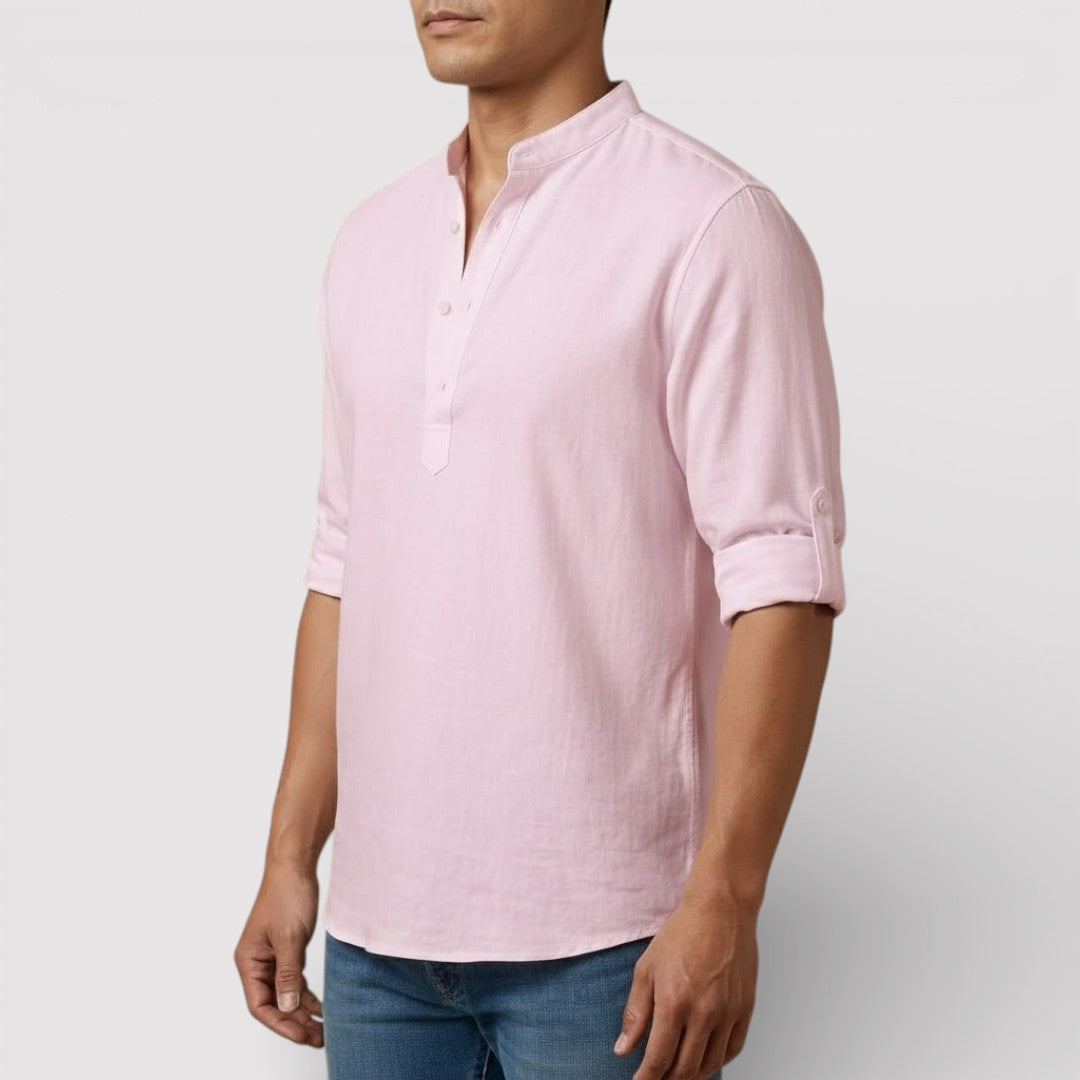 Michael Sydney men's band collar shirt, front view
