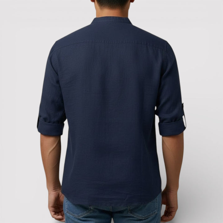 Michael Sydney men's band collar shirt, front view