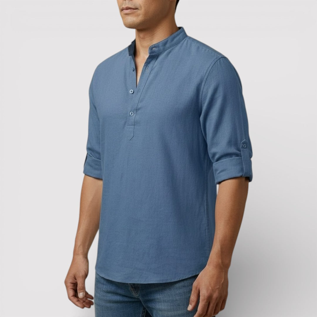 Michael Sydney men's band collar shirt, front view