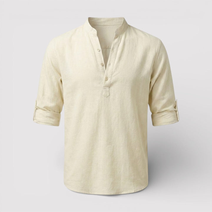 Michael Sydney men's band collar shirt, front view