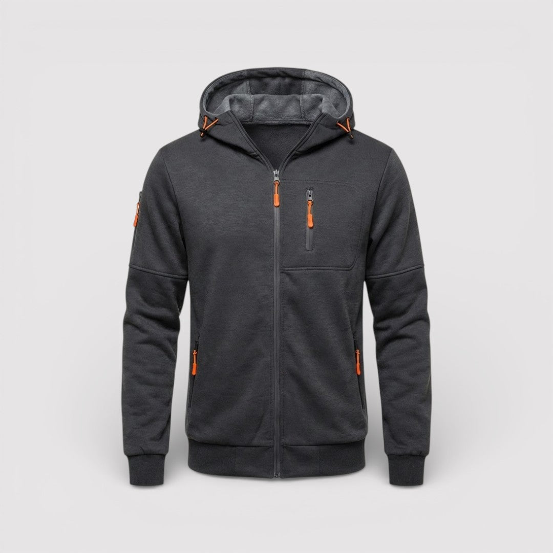 Michael Sydney men's zip hoodie with hood, front view