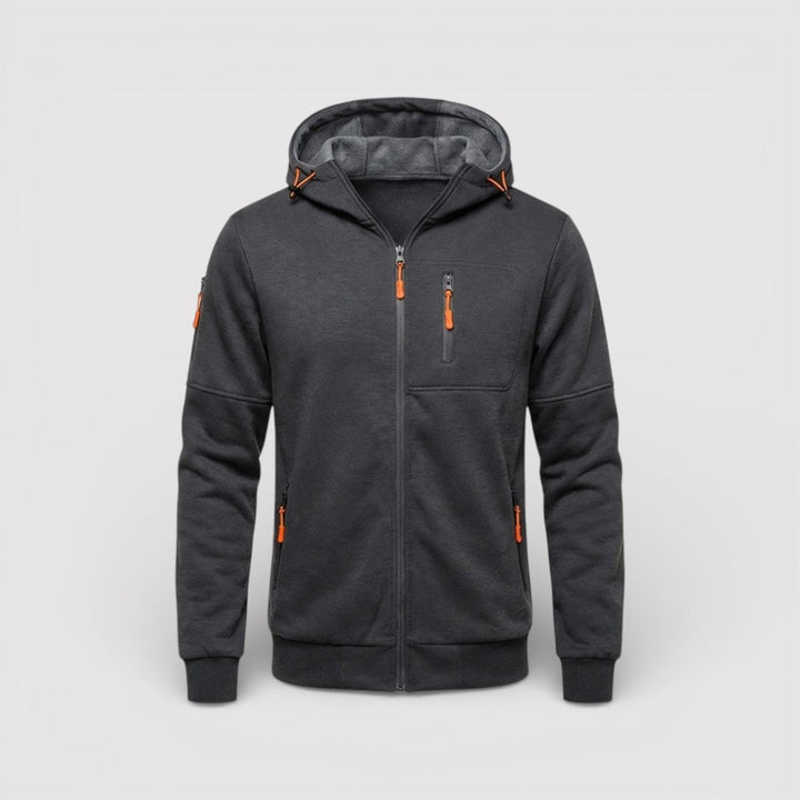 Michael Sydney men's zip hoodie with hood, front view