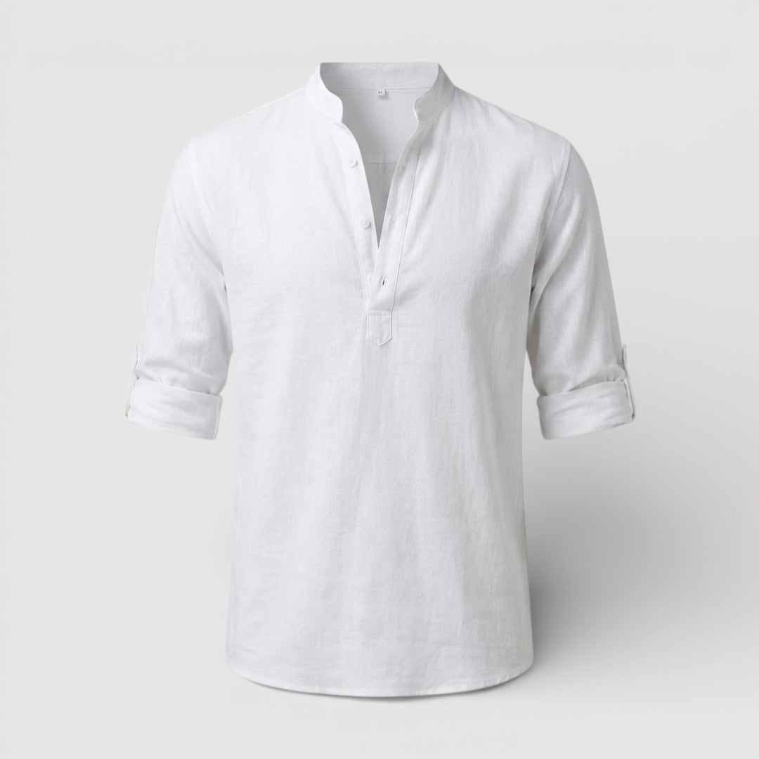 Michael Sydney men's band collar shirt, front view