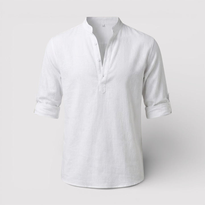 Michael Sydney men's band collar shirt, front view