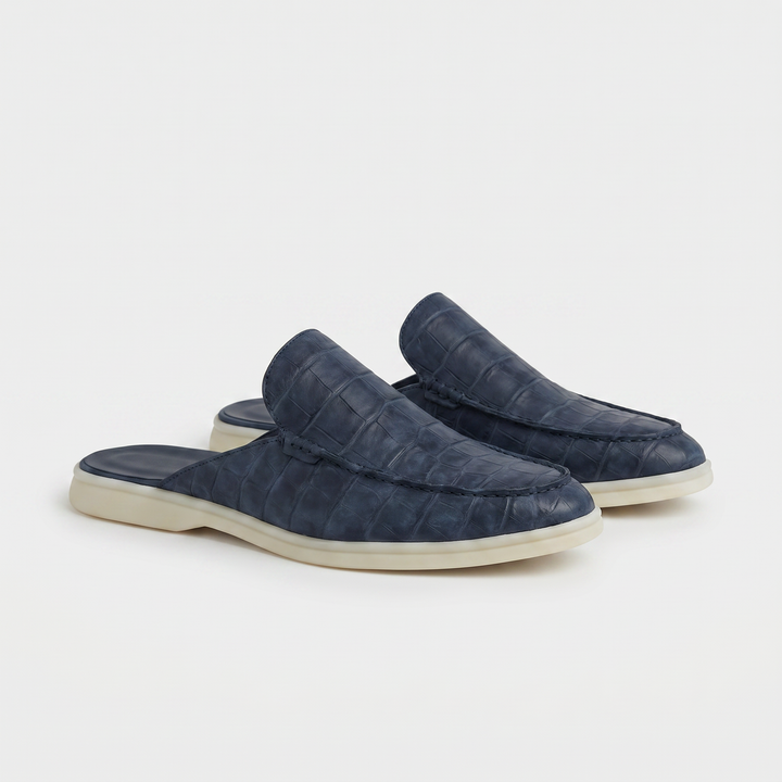 Michael Sydney men's textured mules in navy, front view