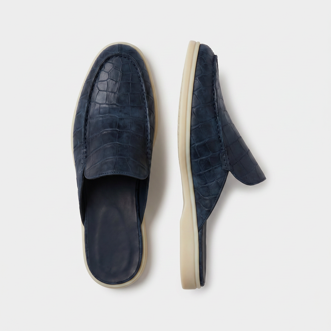 Michael Sydney men's textured mules in navy, front view