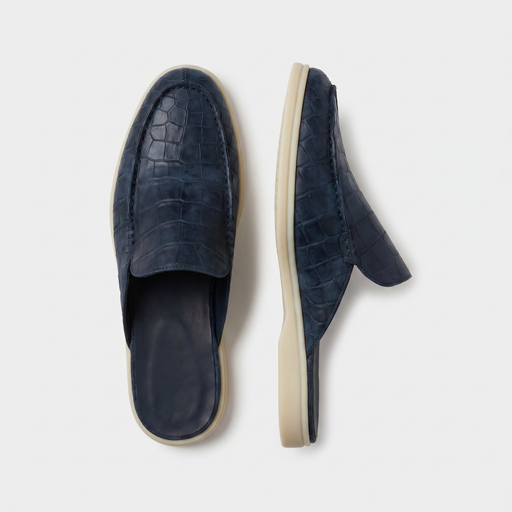 Michael Sydney men's textured mules in navy, front view