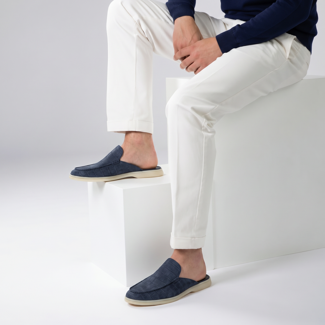 Michael Sydney men's textured mules in navy, front view