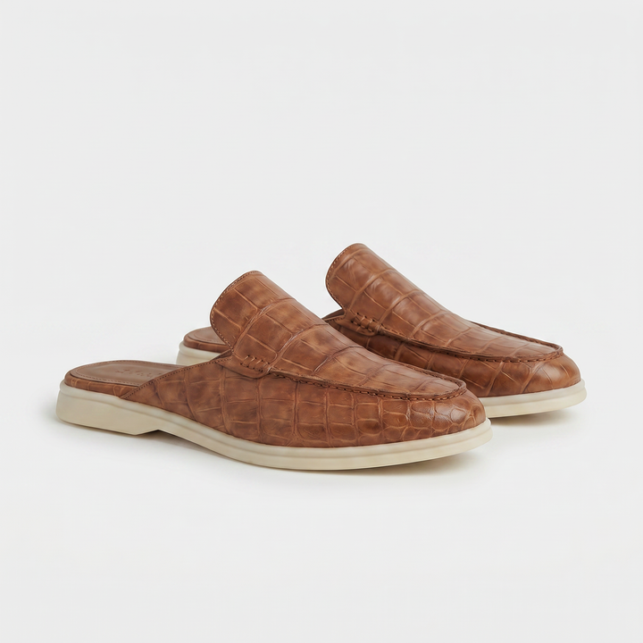 Michael Sydney men's textured mules in light brown, front view