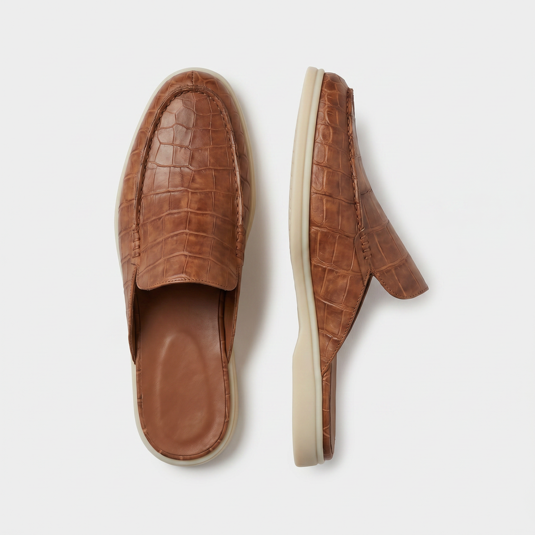 Michael Sydney men's textured mules in light brown, front view