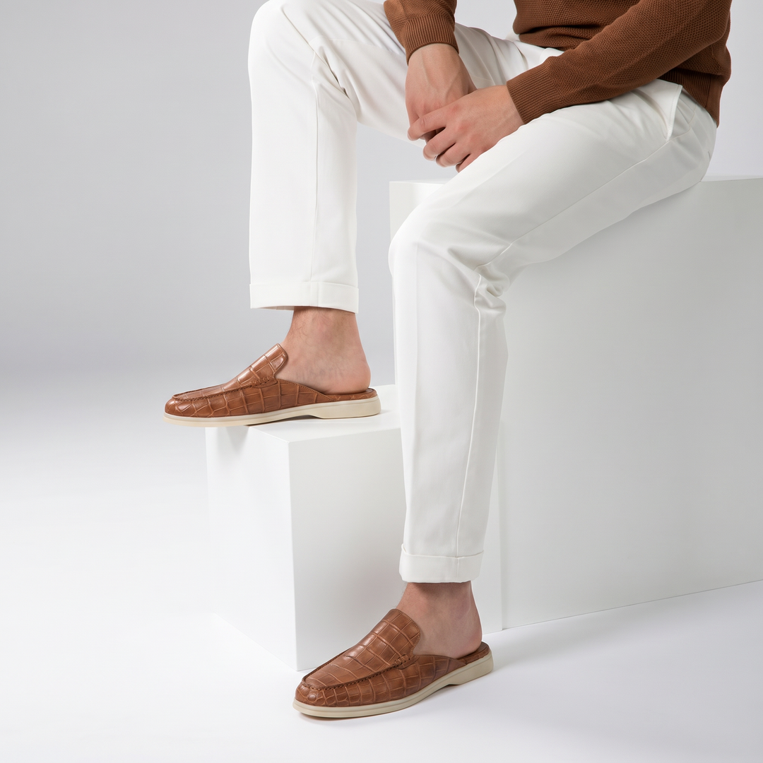 Michael Sydney men's textured mules in light brown, front view