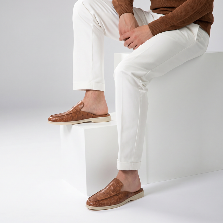 Michael Sydney men's textured mules in light brown, front view