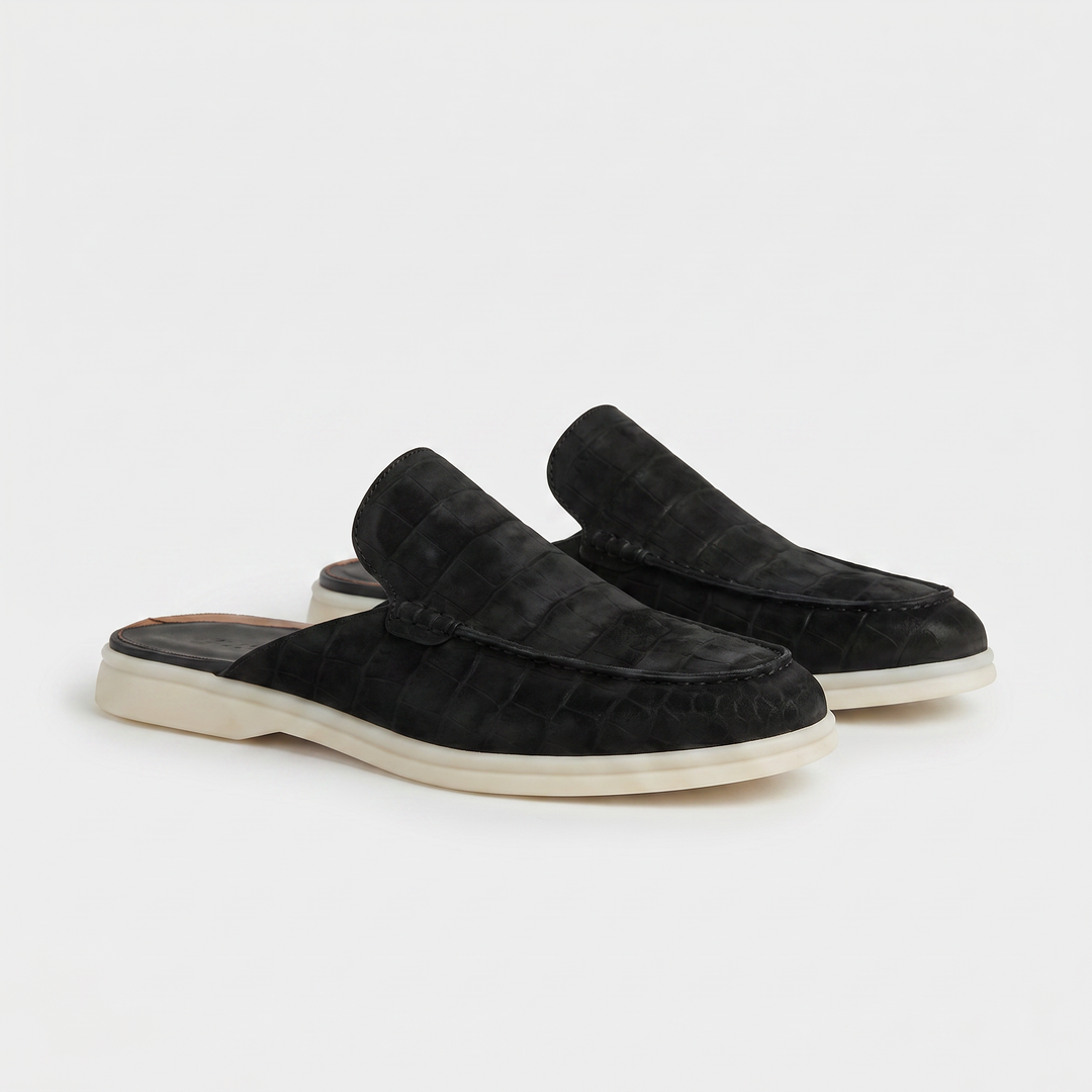Michael Sydney men's textured mules in black, front view