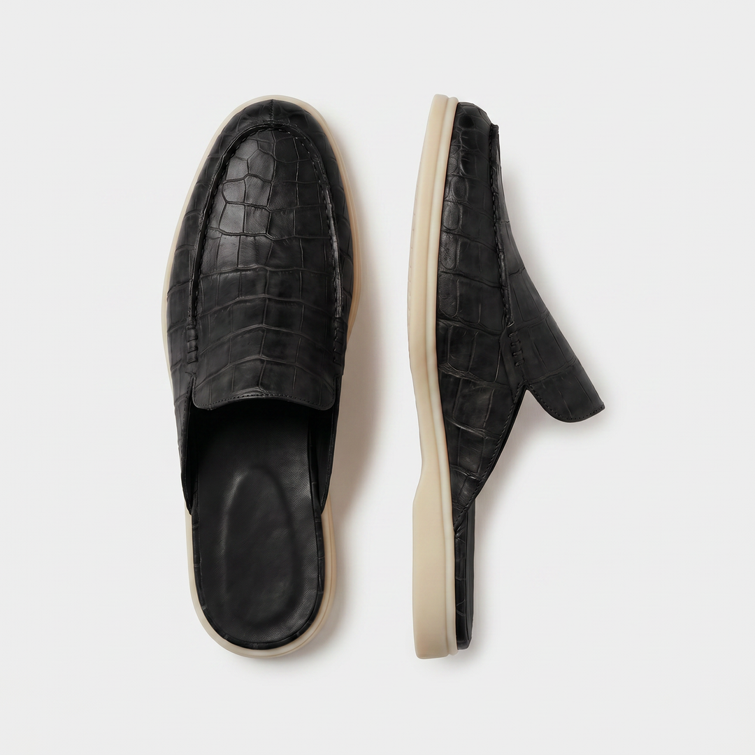 Michael Sydney men's textured mules in black, front view