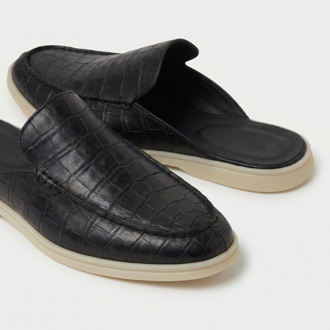 Michael Sydney men's textured mules in black, front view