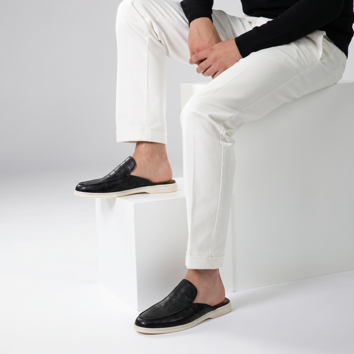 Michael Sydney men's textured mules in black, front view