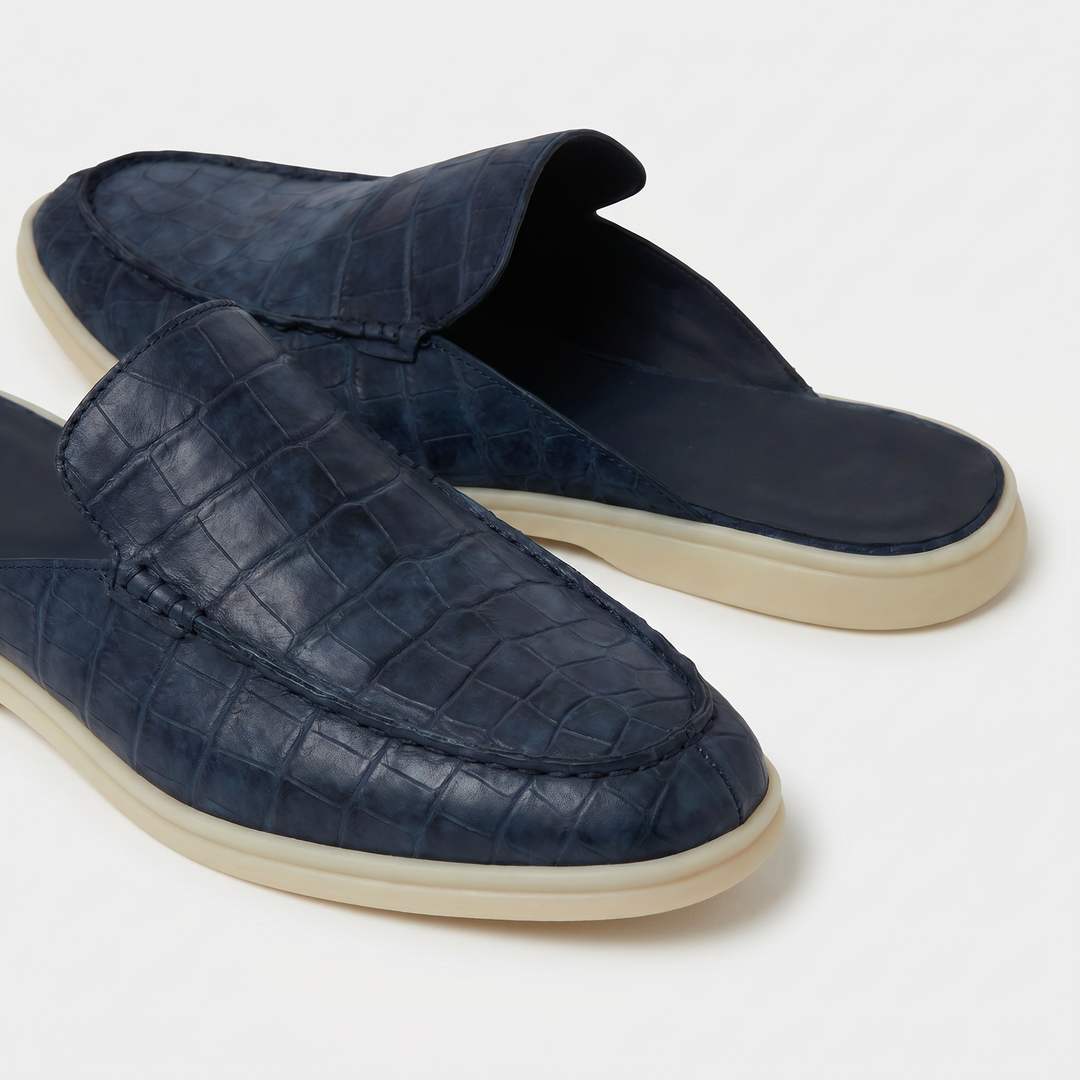 Michael Sydney men's textured mules in navy, front view