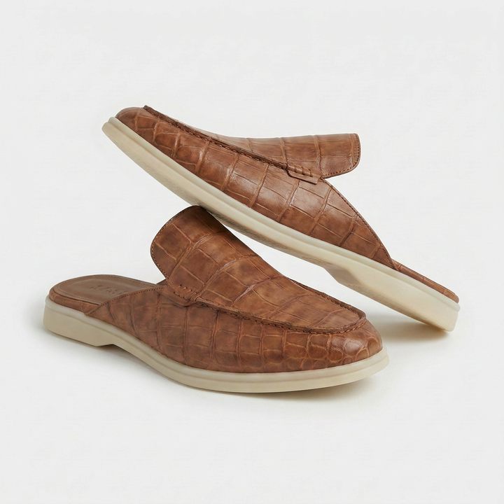 Michael Sydney men's textured mules in light brown, front view