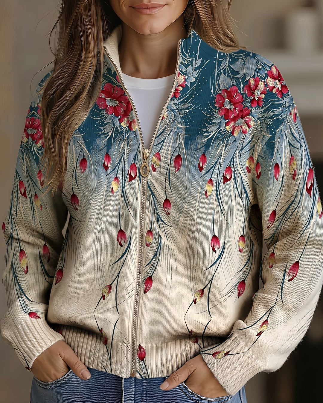Doreen™ | Cardigan with Feathers and Blooms